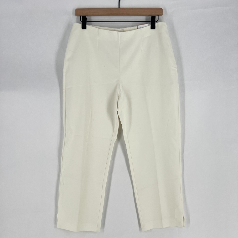 Chico's The Ultimate Fit Crop Pants Womens S Cream Cotton High Rise Side Zip‎